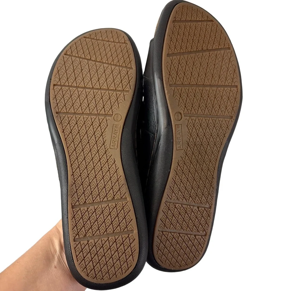 ARRAY Boardwalk Womens 9.5M Black Leather Slide Sandals Adjustable Memory Foam - Picture 6 of 9